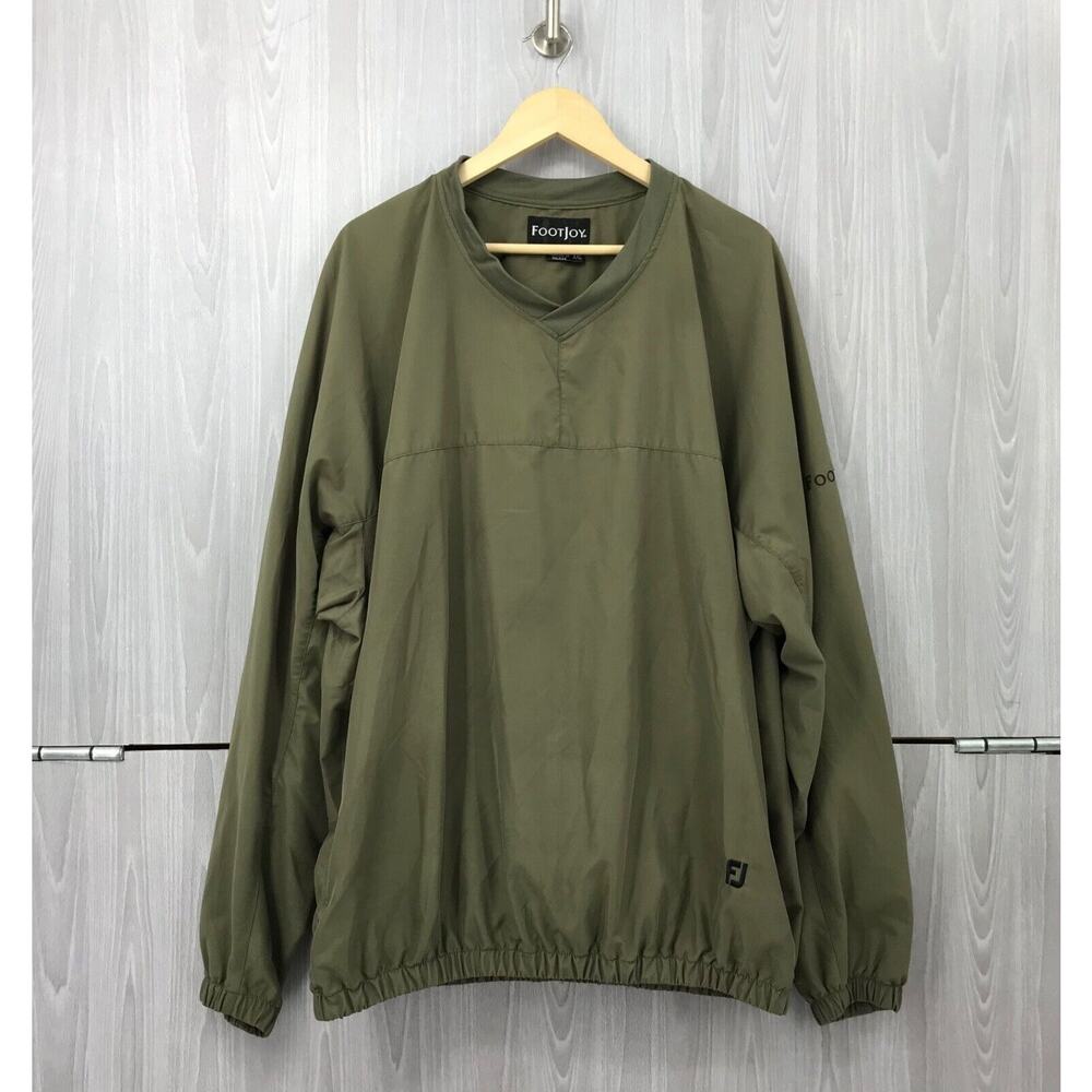 FootJoy FJ Men's Pullover Golf Jacket Windbreaker V Neck Zip‎ Pockets XXL Green